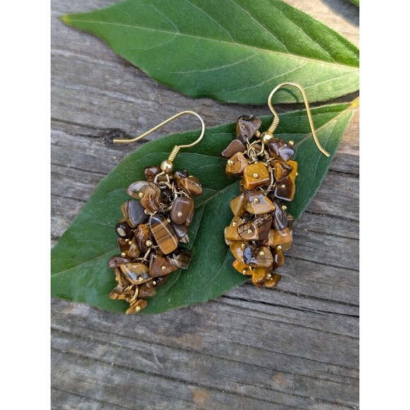 Vintage Tigers Eye Nugget Earrings - Picture 1 of 10